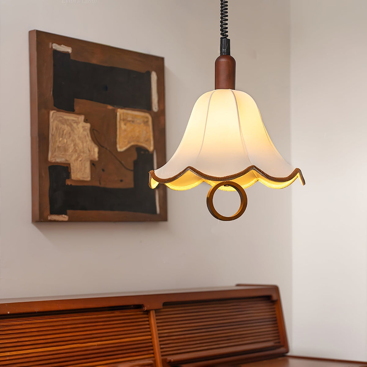 Eurvaryra klassieke elegantie hanglamp van textiel en hout
