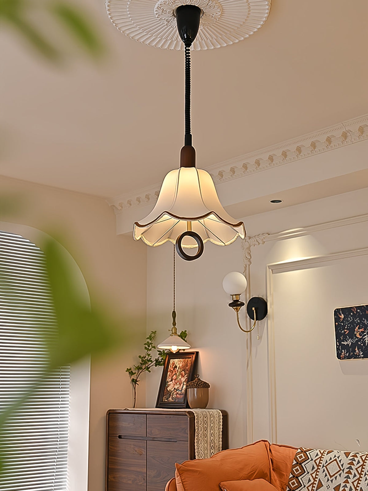 Eurvaryra klassieke elegantie hanglamp van textiel en hout