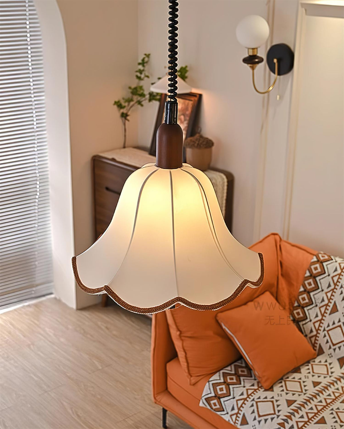 Eurvaryra klassieke elegantie hanglamp van textiel en hout