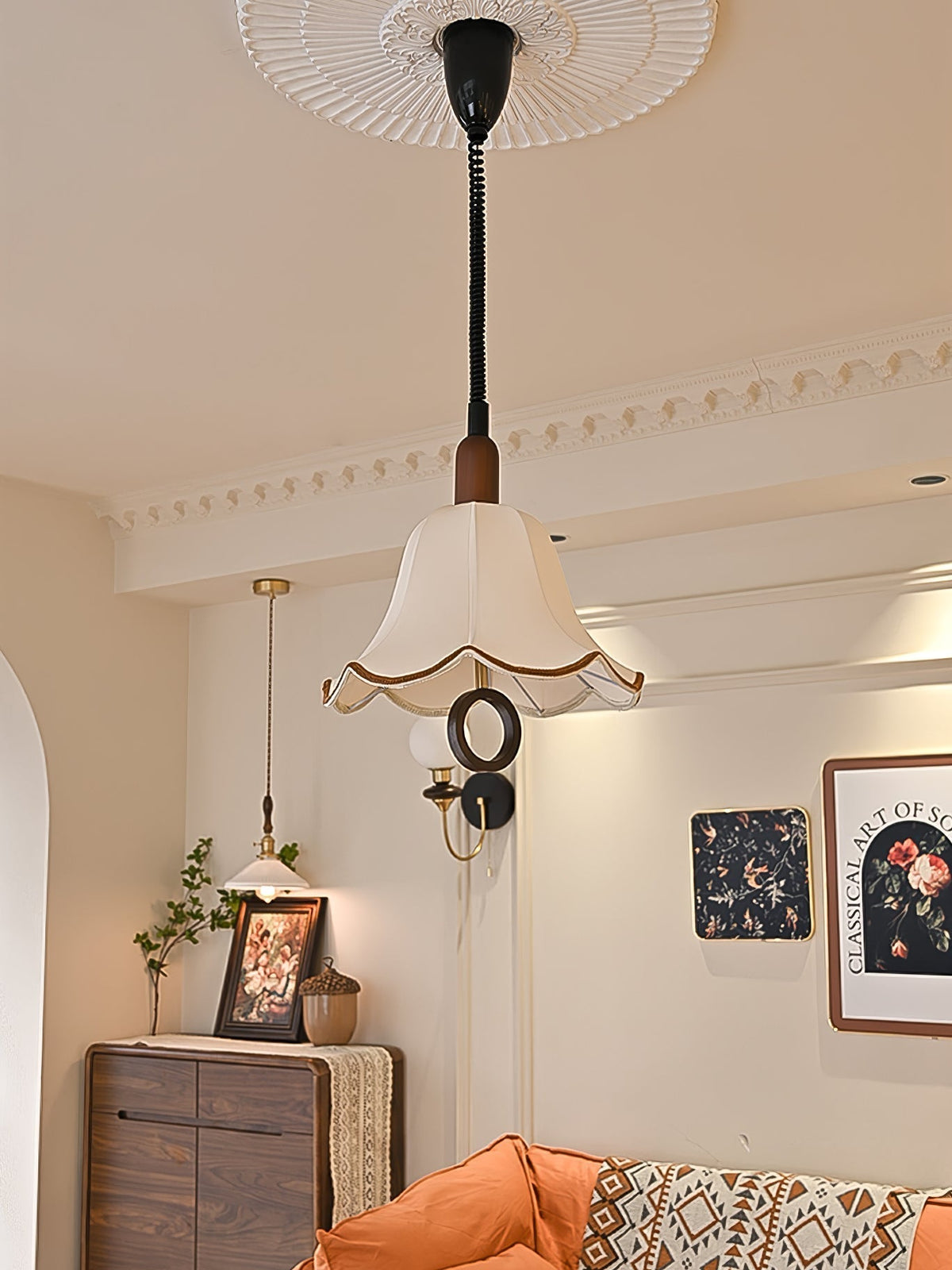 Eurvaryra klassieke elegantie hanglamp van textiel en hout