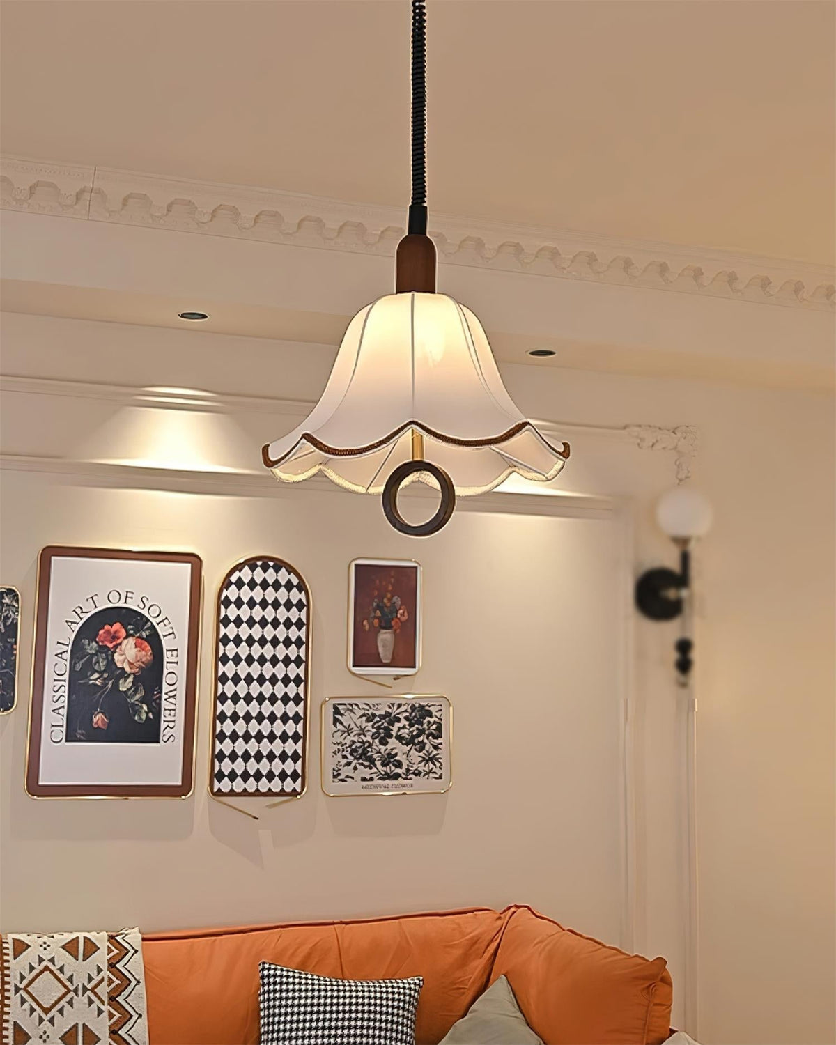 Eurvaryra klassieke elegantie hanglamp van textiel en hout