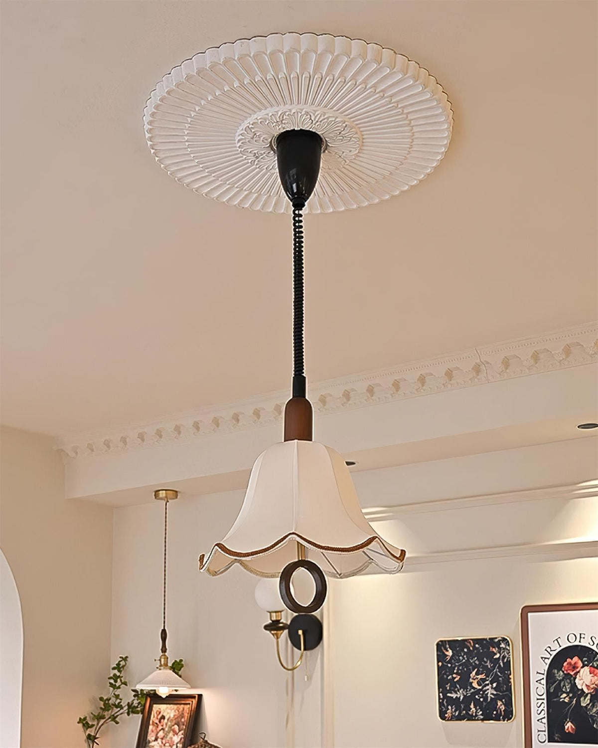 Eurvaryra klassieke elegantie hanglamp van textiel en hout