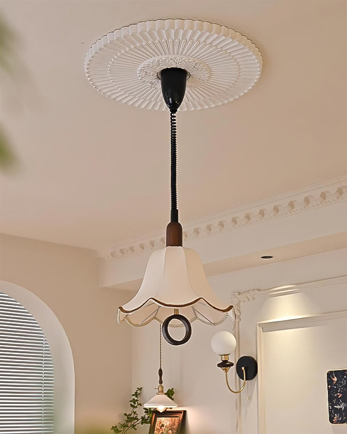 Eurvaryra klassieke elegantie hanglamp van textiel en hout