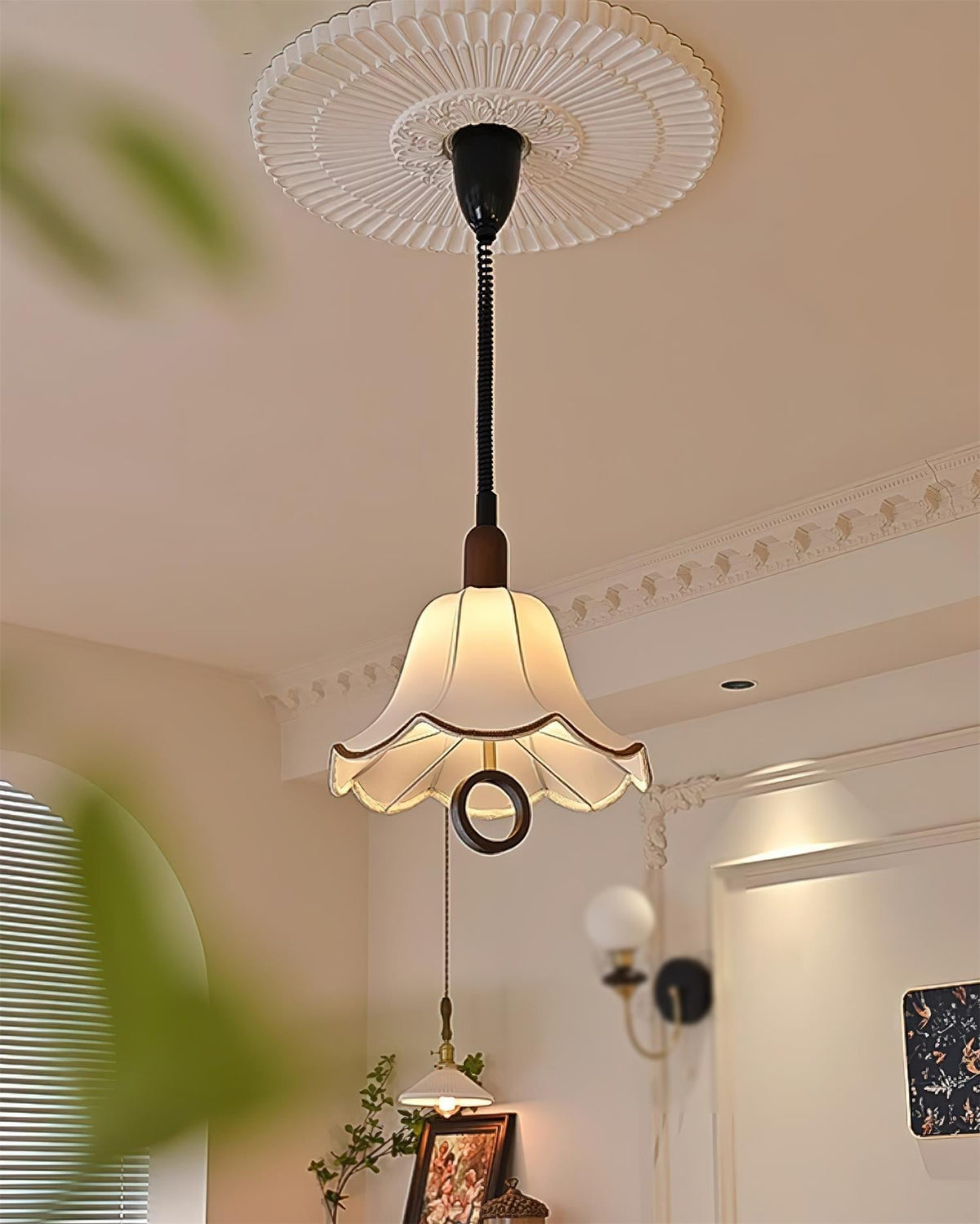 Eurvaryra klassieke elegantie hanglamp van textiel en hout
