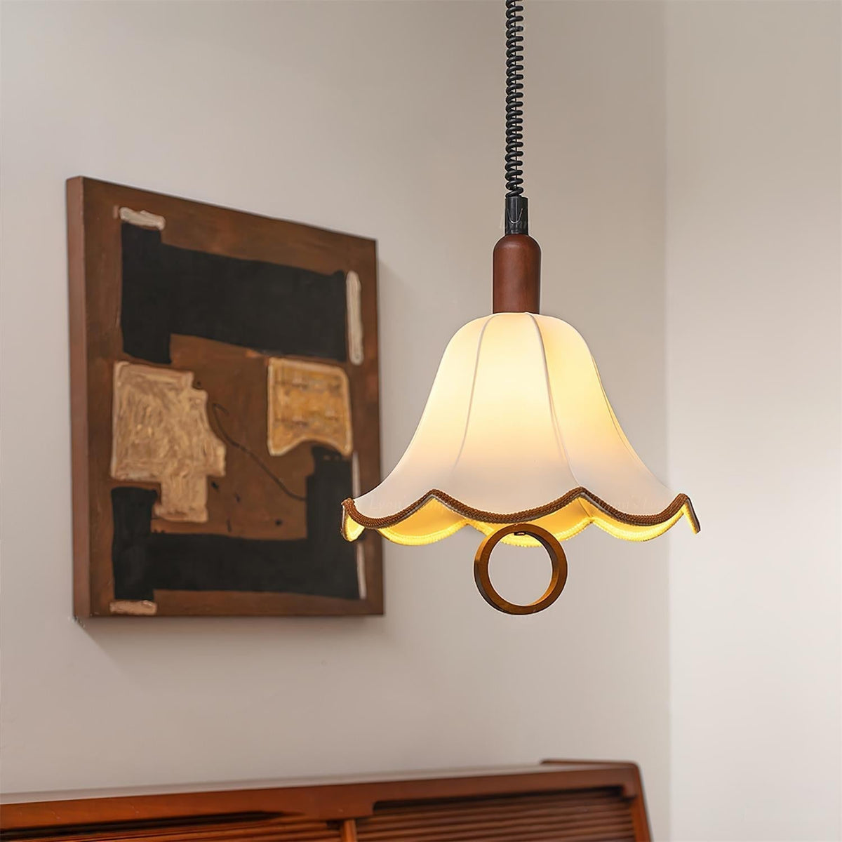 Eurvaryra klassieke elegantie hanglamp van textiel en hout