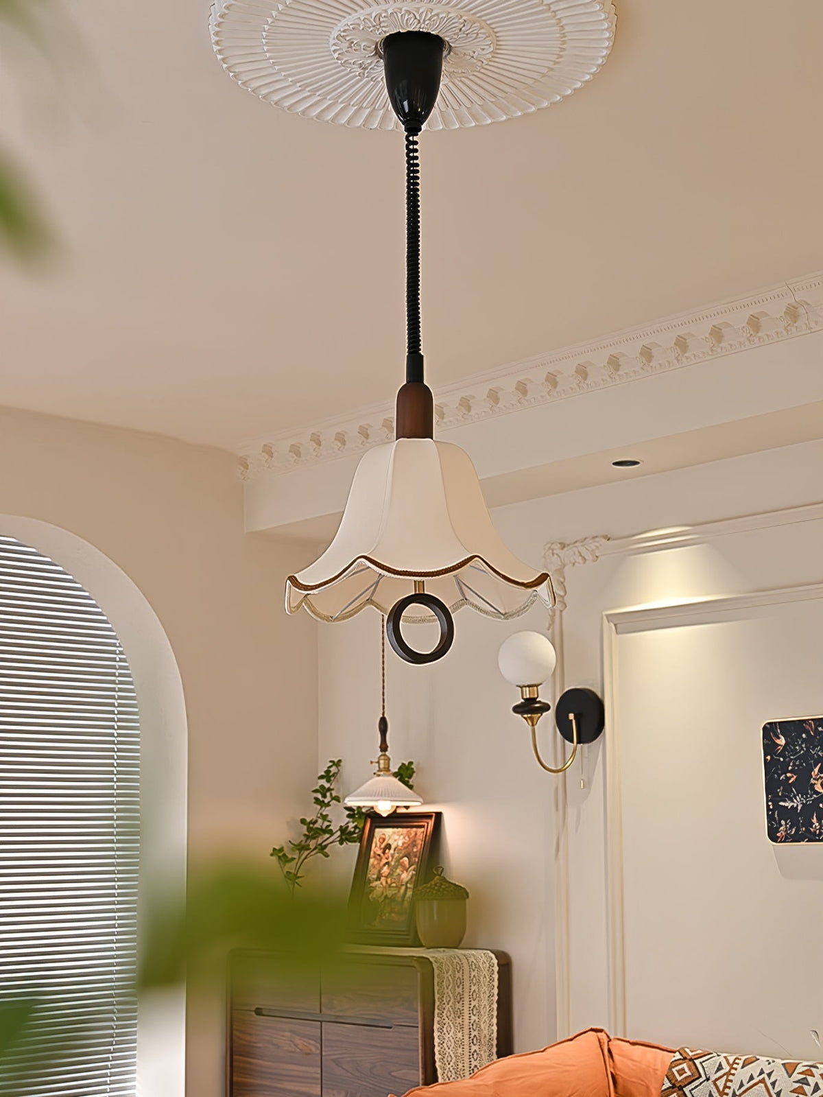 Eurvaryra klassieke elegantie hanglamp van textiel en hout