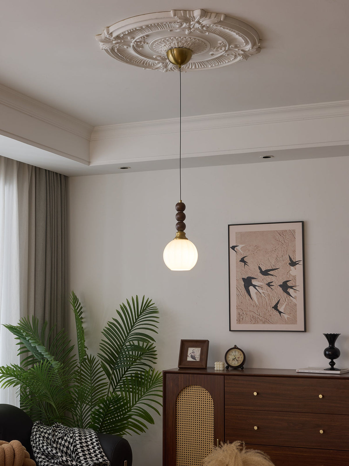 Vothaila Traditionele Elegantie Vintage glas Hout hanglamp