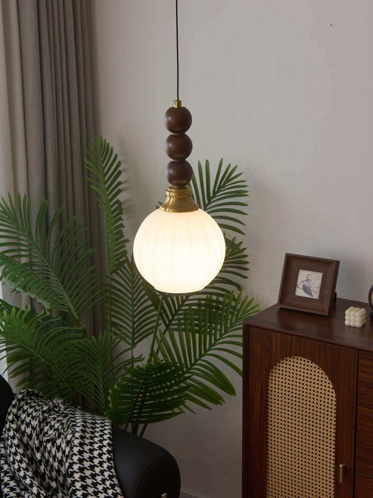Vothaila Traditionele Elegantie Vintage glas Hout hanglamp