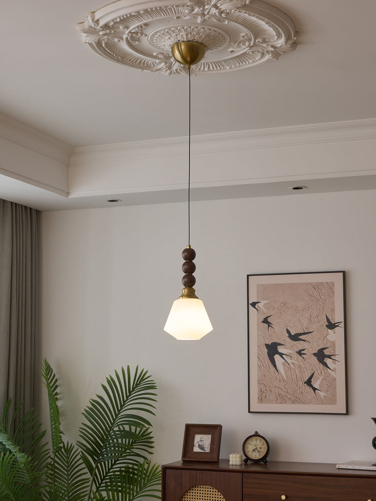 Vothaila Traditionele Elegantie Vintage glas Hout hanglamp