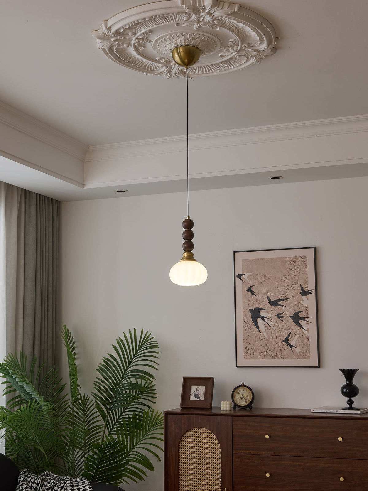 Vothaila Traditionele Elegantie Vintage glas Hout hanglamp