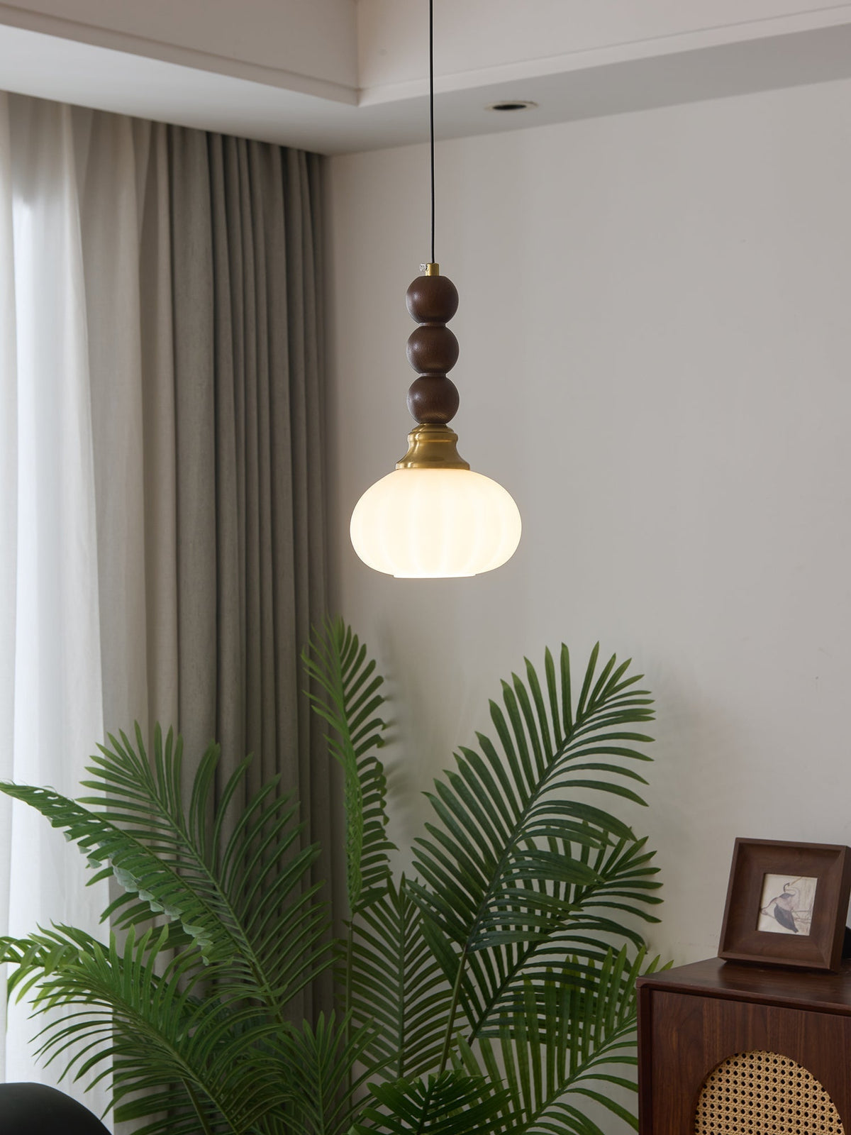 Vothaila Traditionele Elegantie Vintage glas Hout hanglamp