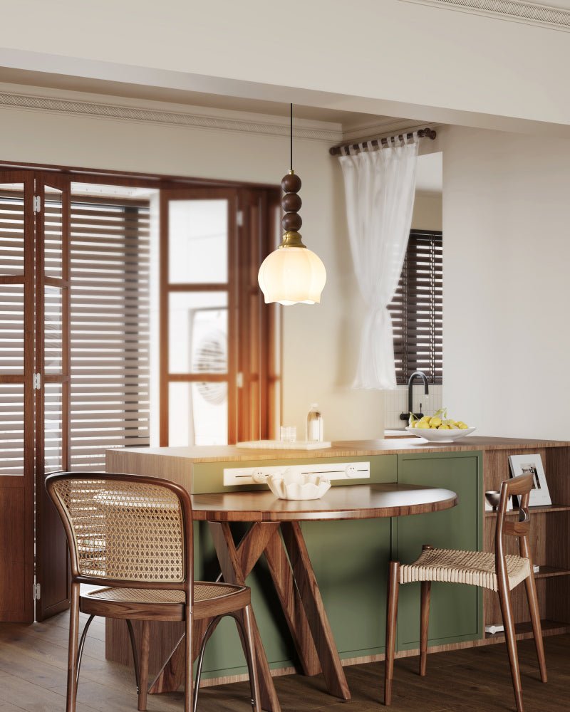 Vothaila Traditionele Elegantie Vintage glas Hout hanglamp