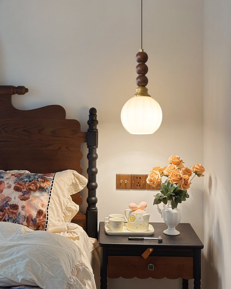 Vothaila Traditionele Elegantie Vintage glas Hout hanglamp