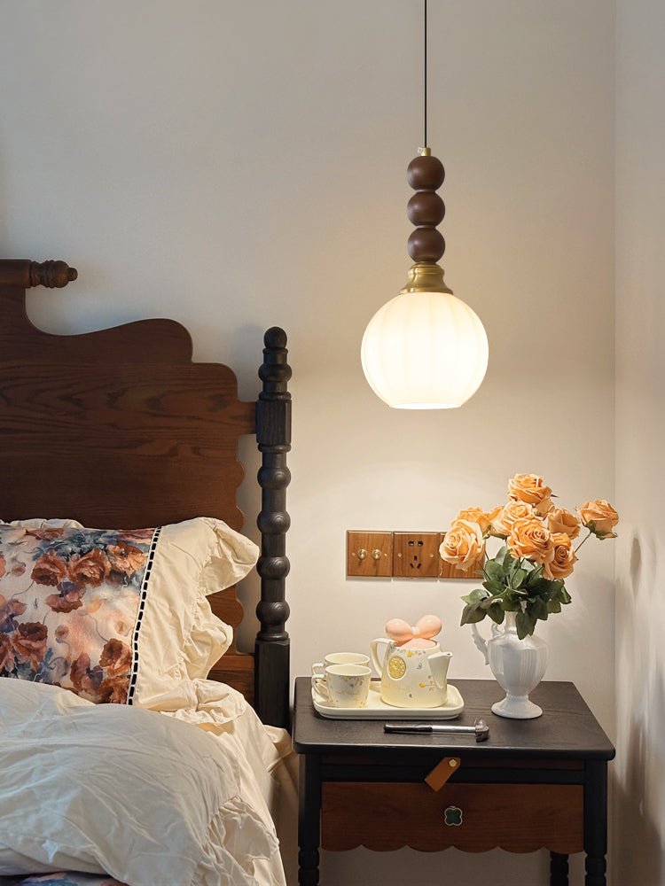 Vothaila Traditionele Elegantie Vintage glas Hout hanglamp