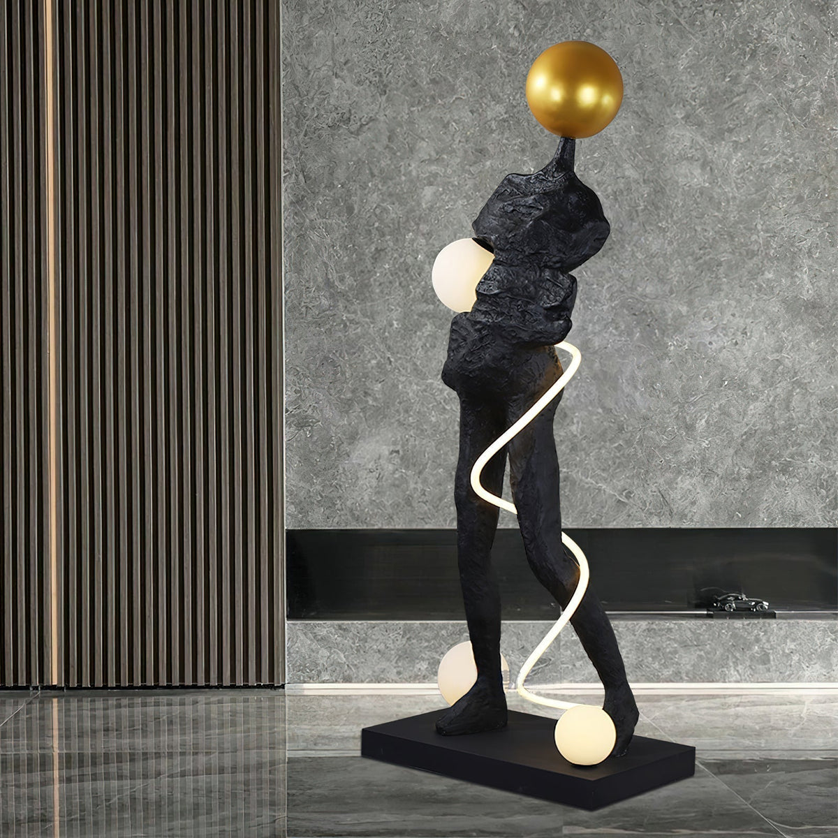 Nycaran sculpturale vloerlamp in zwart