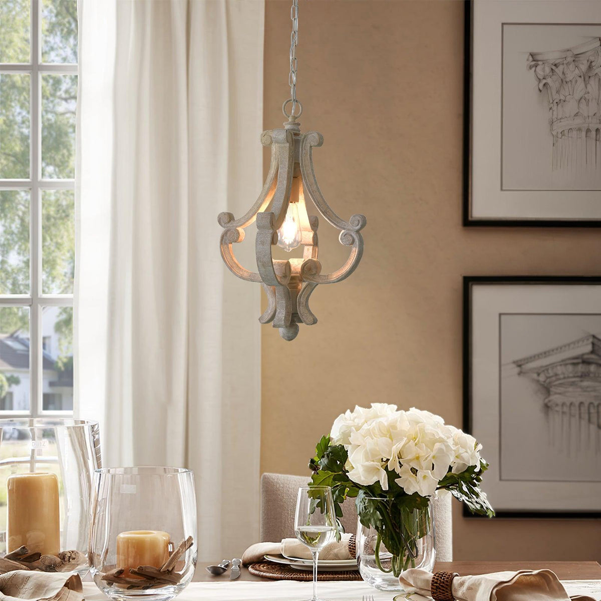 Lavior houten glamoureus hanglamp Old White