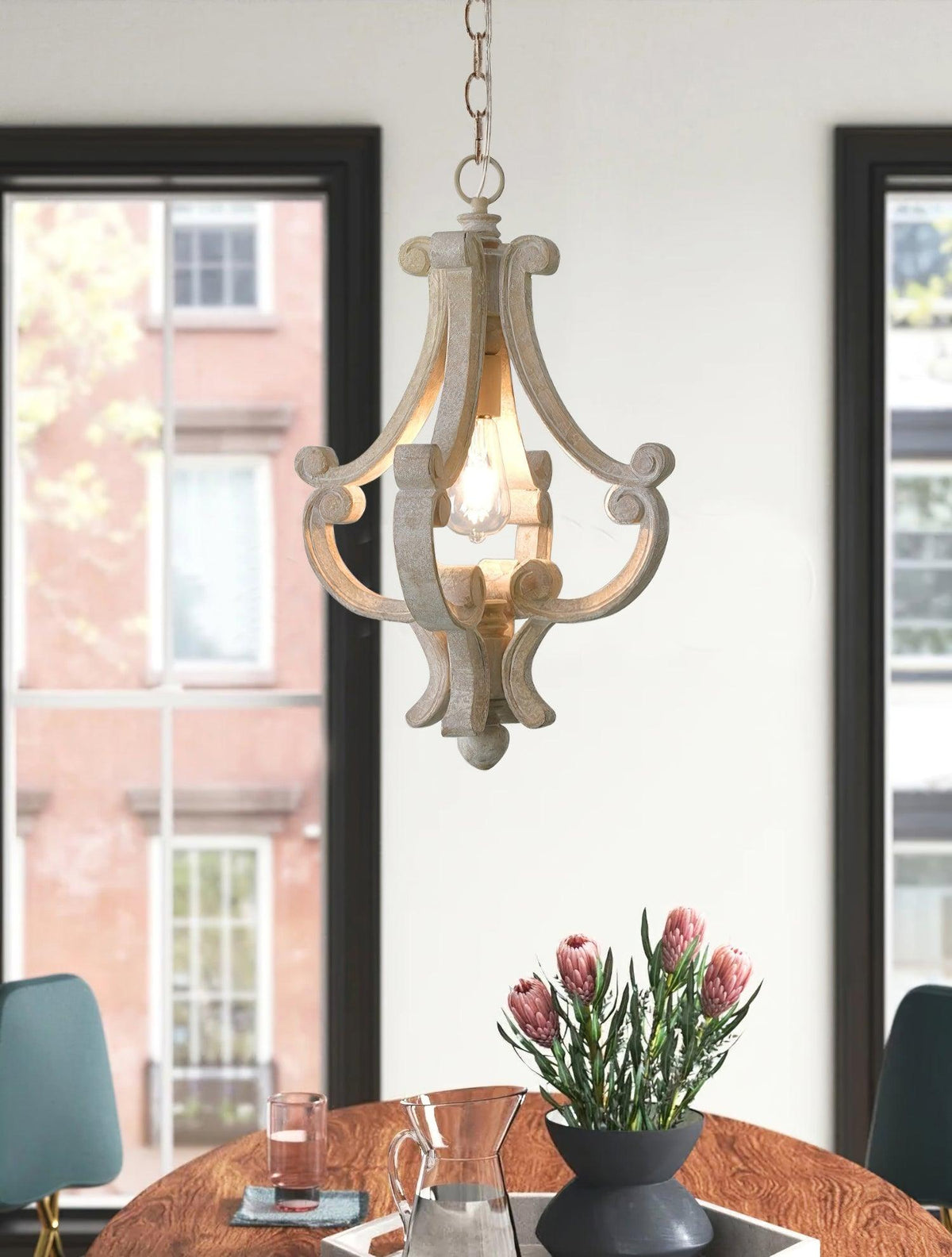 Lavior houten glamoureus hanglamp Old White