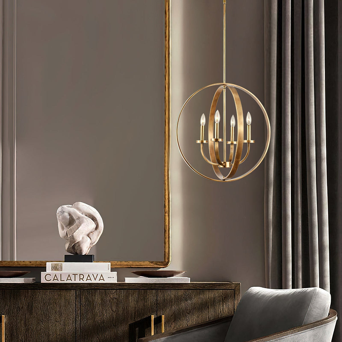 Niroxa kroonluchter met lantern frame goudkleurig