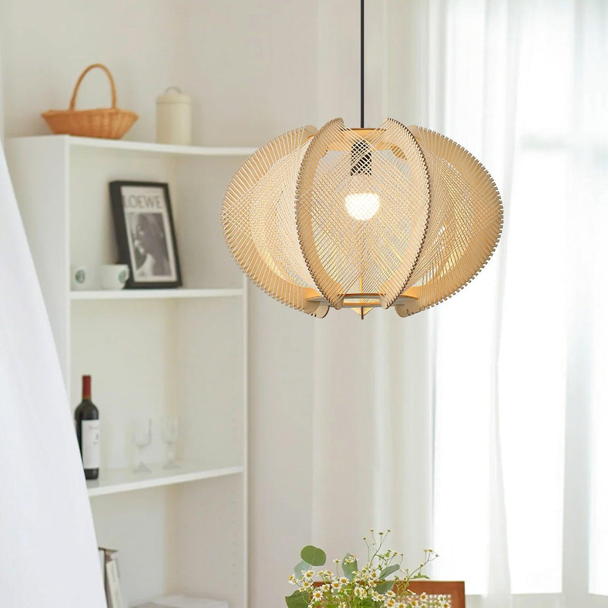 Atel hanglamp van hout en hennepkoord