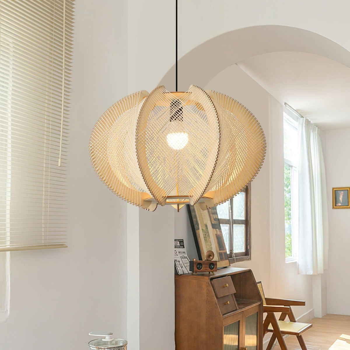 Atel hanglamp van hout en hennepkoord