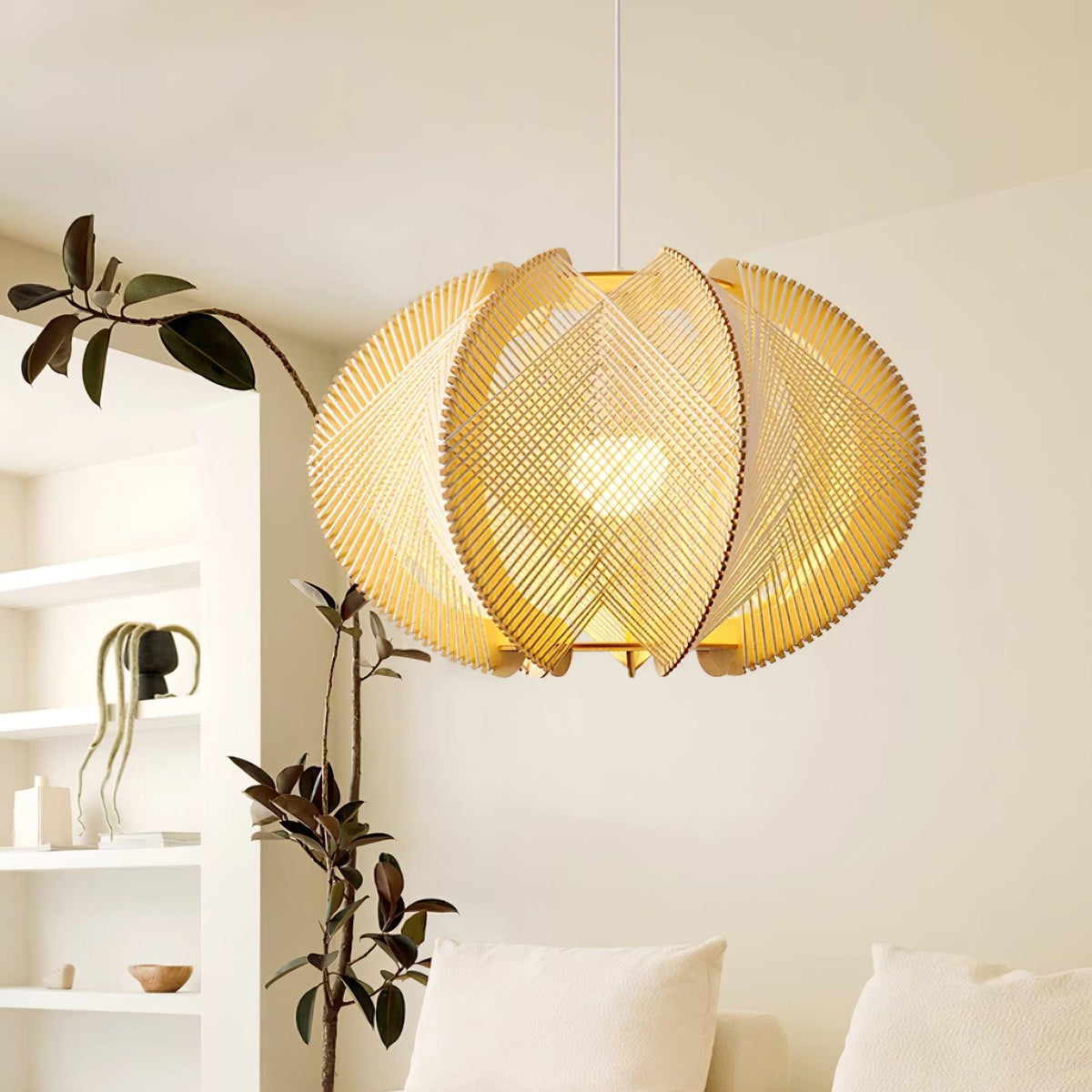 Atel hanglamp van hout en hennepkoord