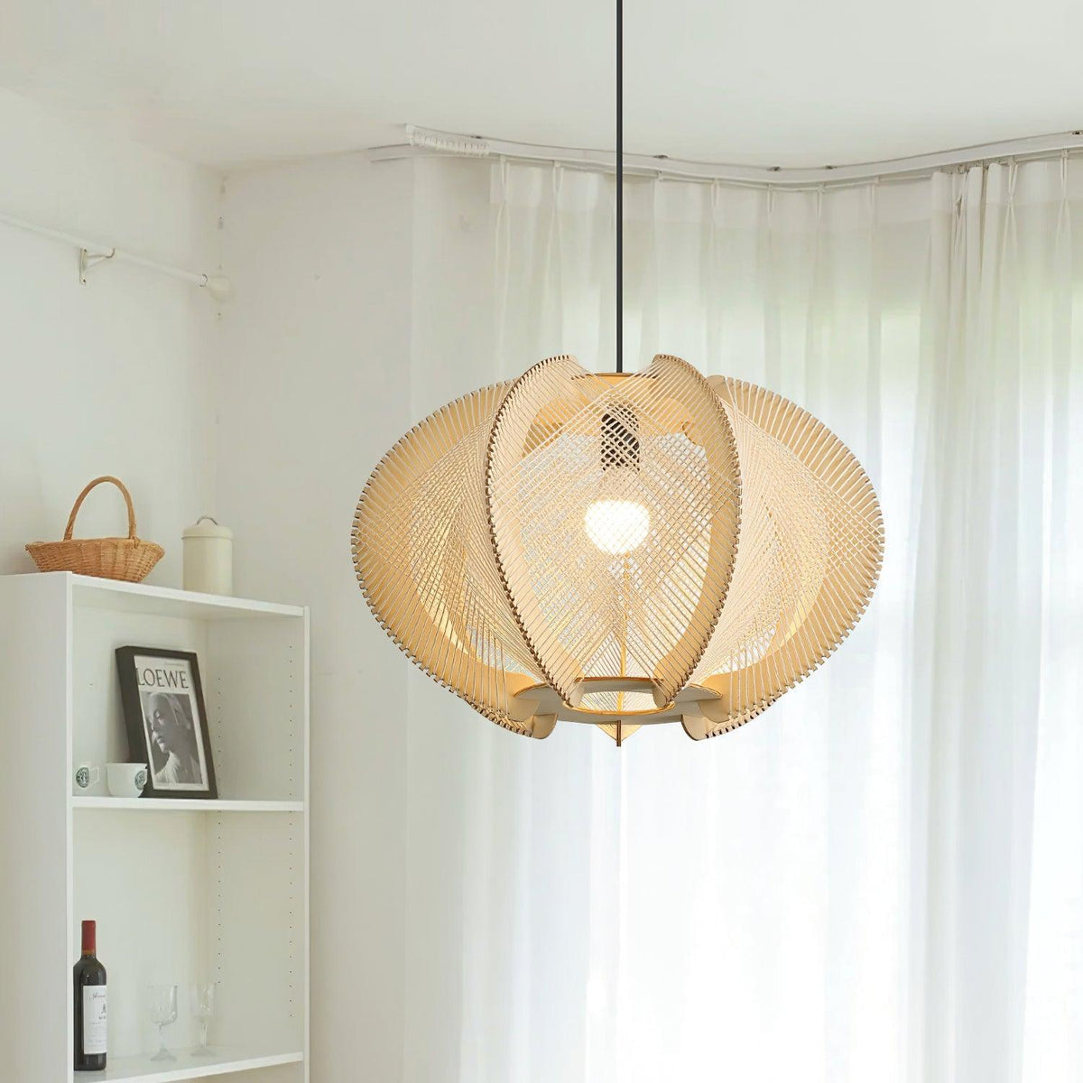 Atel hanglamp van hout en hennepkoord