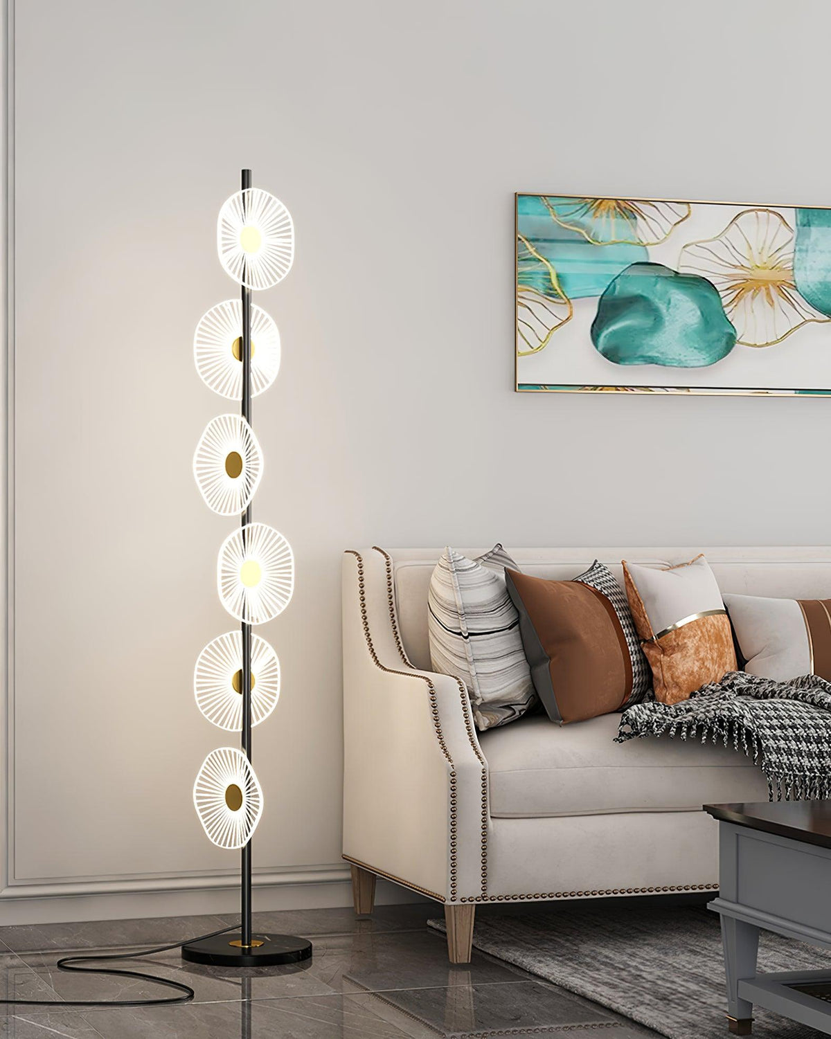 Petaira vloerlamp van marmer in goudkleurige afwerking