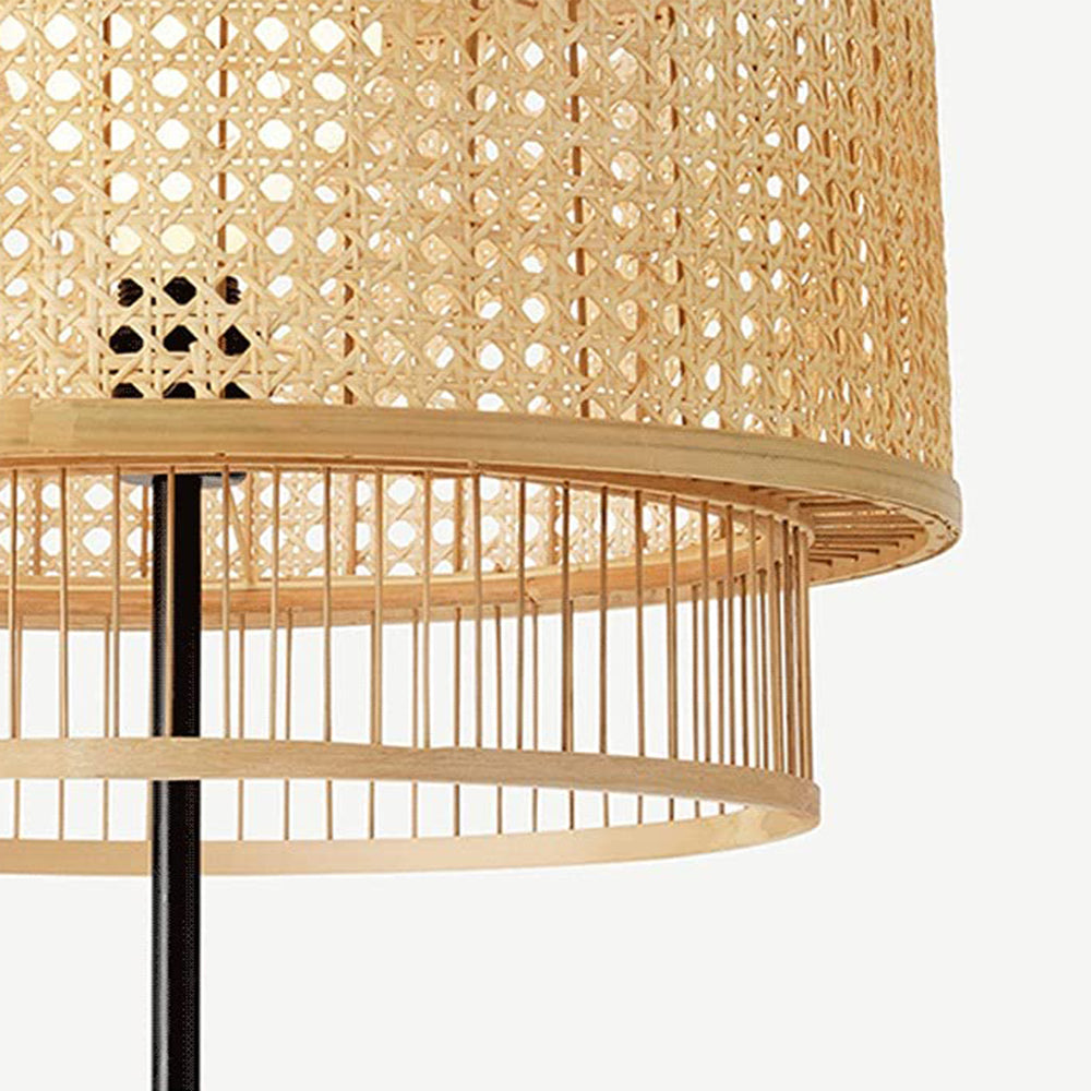 Ritta Retro Design LED Vloerlamp Zwart Metaal Rotan Slaapkamer Eetkamer