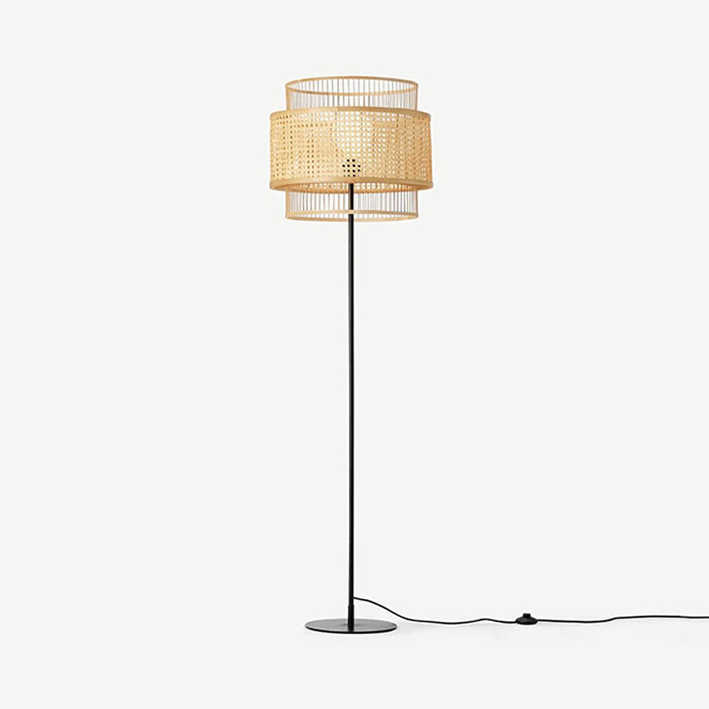 Ritta Retro Design LED Vloerlamp Zwart Metaal Rotan Slaapkamer Eetkamer