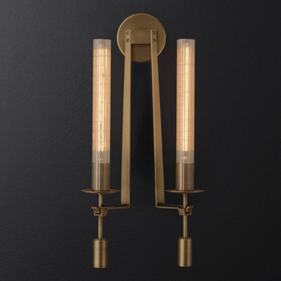 Veloora wandlamp messing Minimalistisch Geribbelde glas