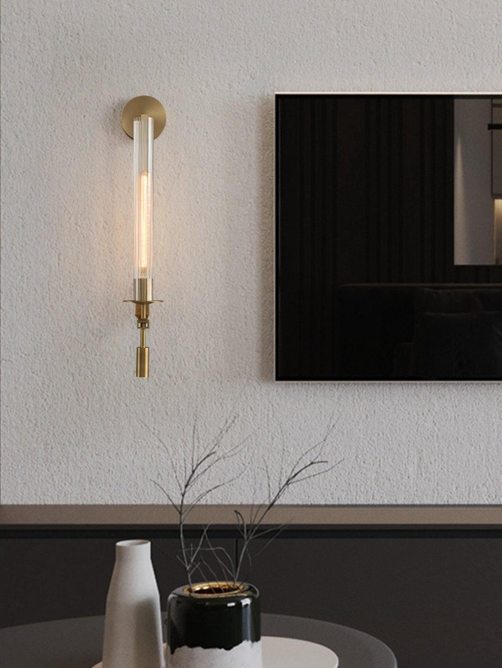 Veloora wandlamp messing Minimalistisch Geribbelde glas
