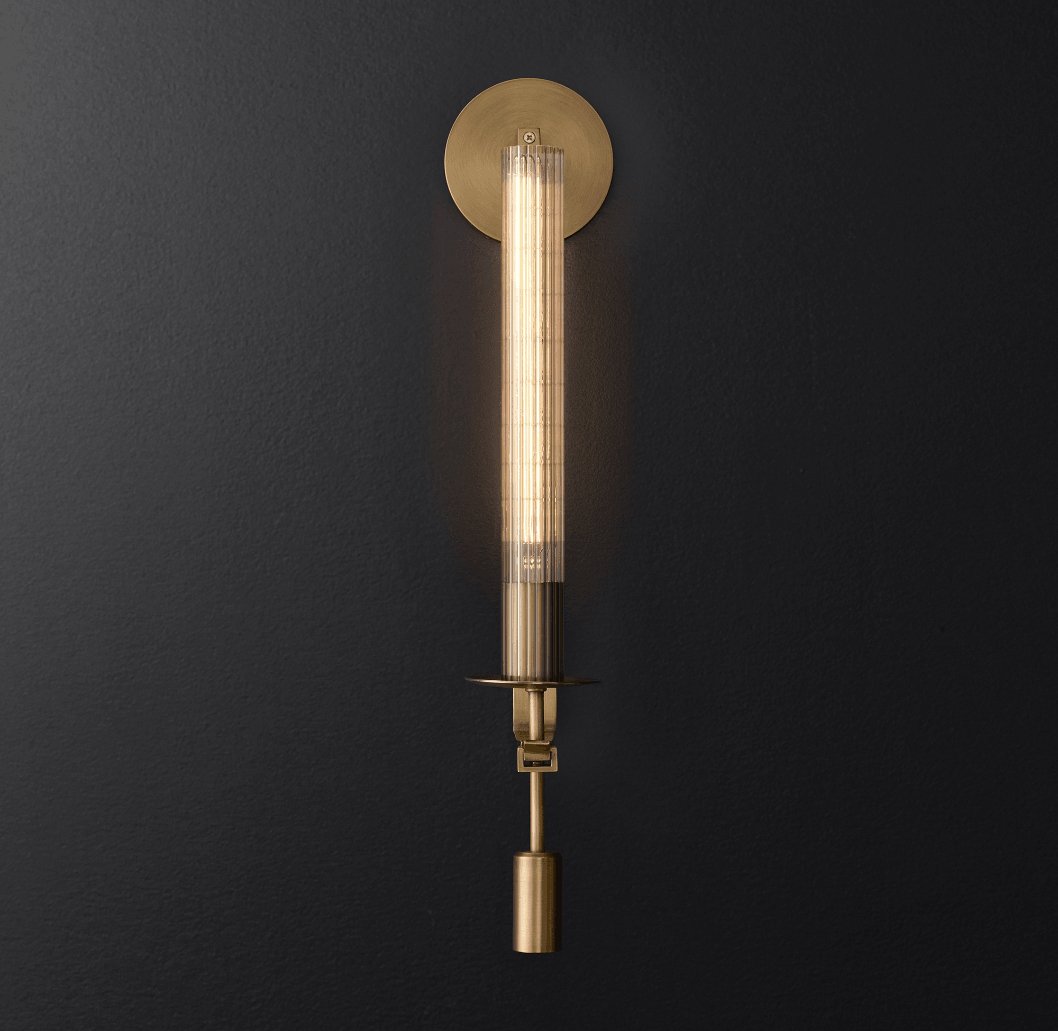 Veloora wandlamp messing Minimalistisch Geribbelde glas