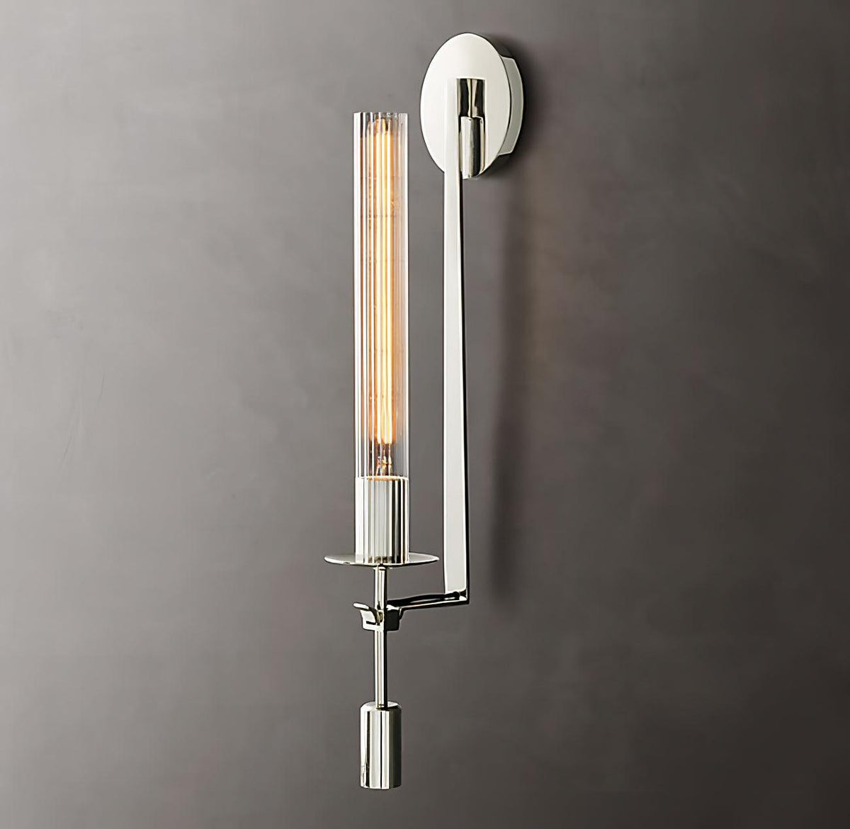 Veloora wandlamp messing Minimalistisch Geribbelde glas