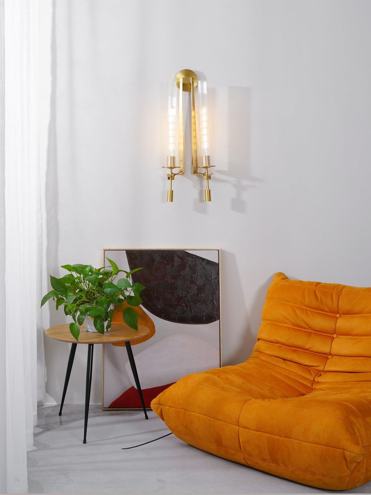 Veloora wandlamp messing Minimalistisch Geribbelde glas