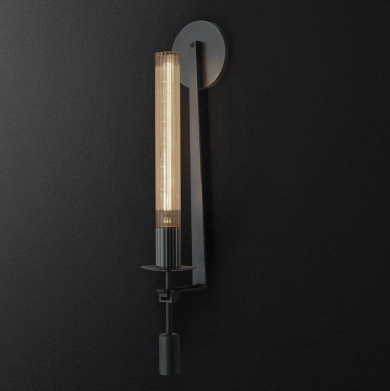 Veloora wandlamp messing Minimalistisch Geribbelde glas