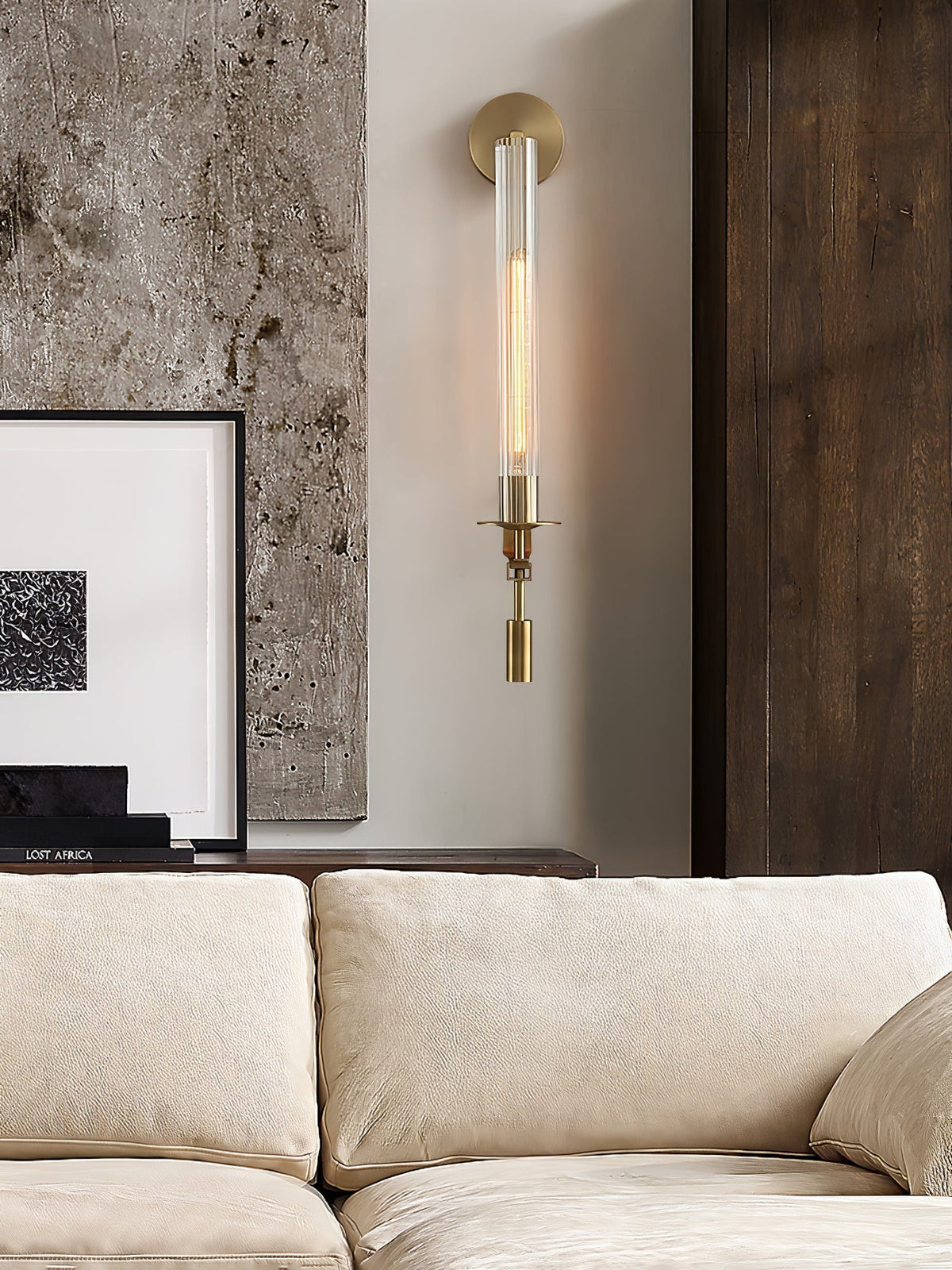 Veloora wandlamp messing Minimalistisch Geribbelde glas