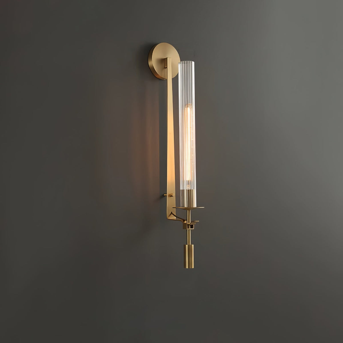 Veloora wandlamp messing Minimalistisch Geribbelde glas