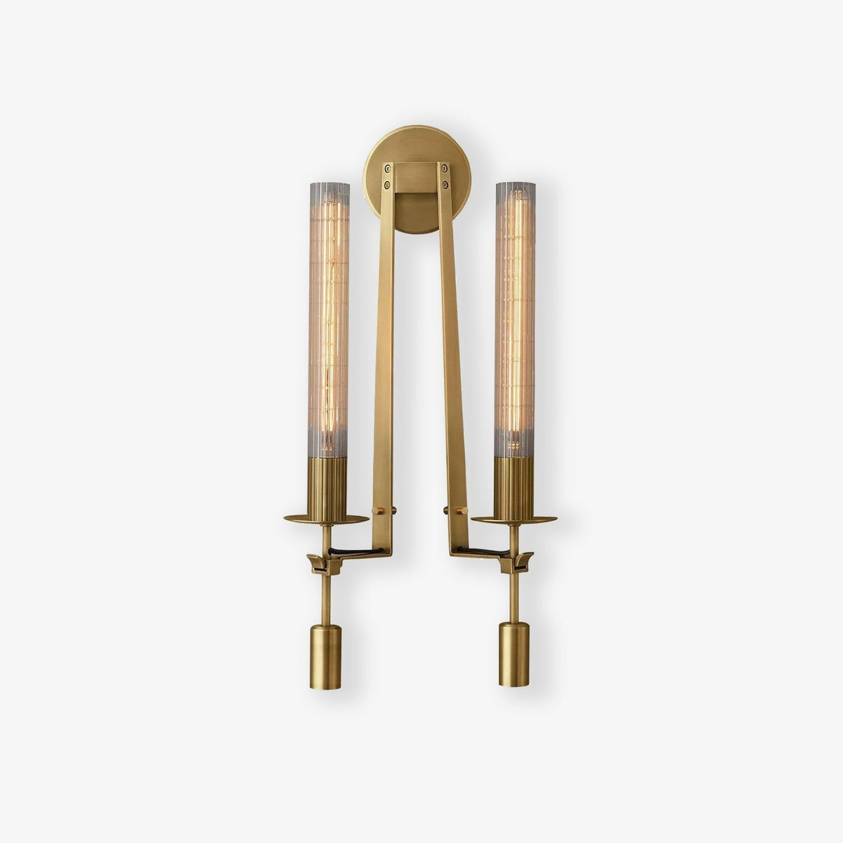 Veloora wandlamp messing Minimalistisch Geribbelde glas