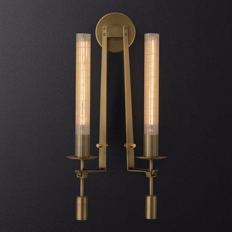 Veloora wandlamp messing Minimalistisch Geribbelde glas