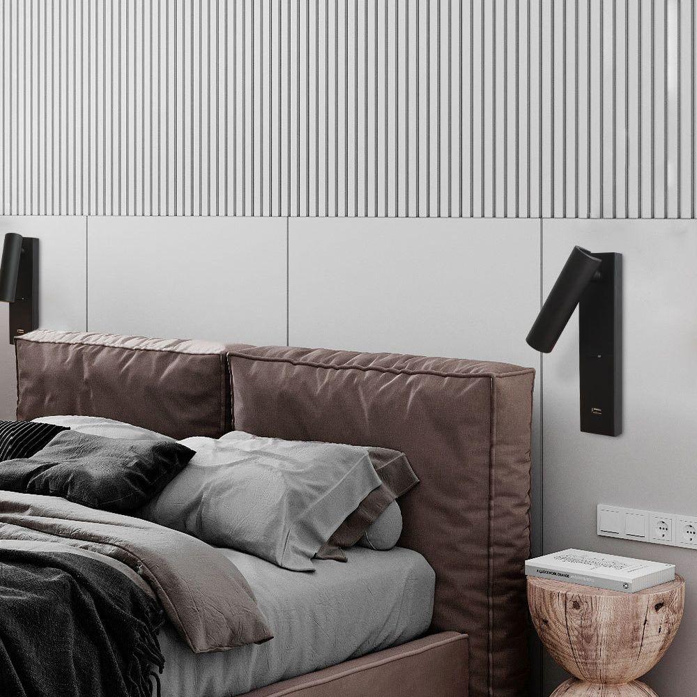 Sothis moderne minimalistische wandlamp in zwart met USB-aansluiting