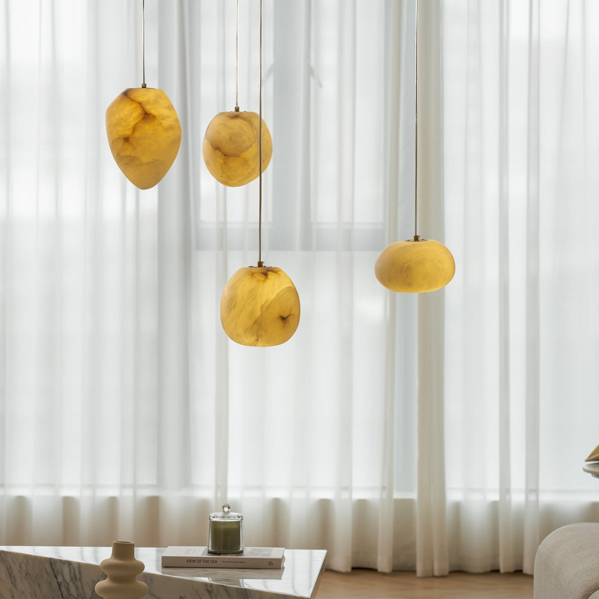 Nivisaya kiezelvormige albasten hanglamp