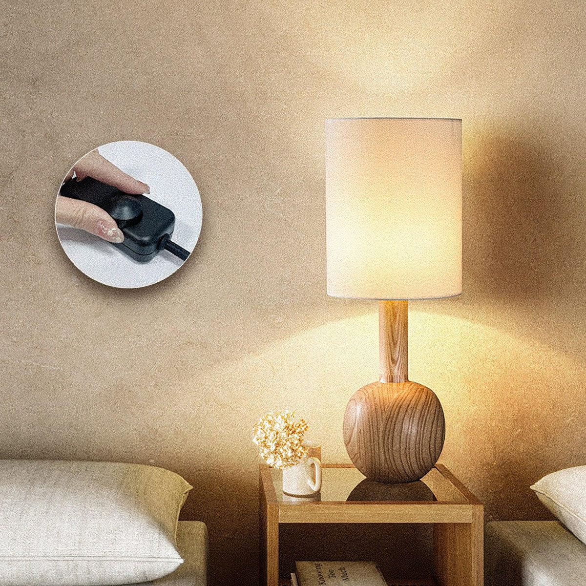 Ravmis rustieke houten tafellamp
