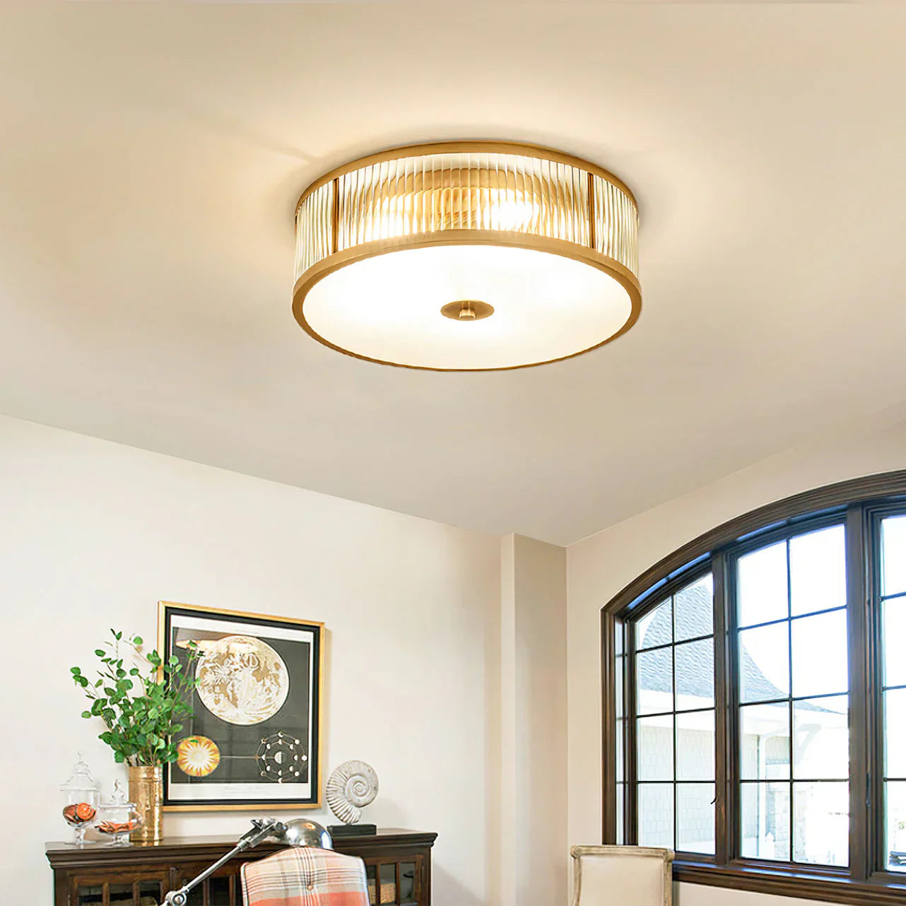Alessio Modern Ronde Metaal Glas Plafondlamp Eetkamer Slaapkamer