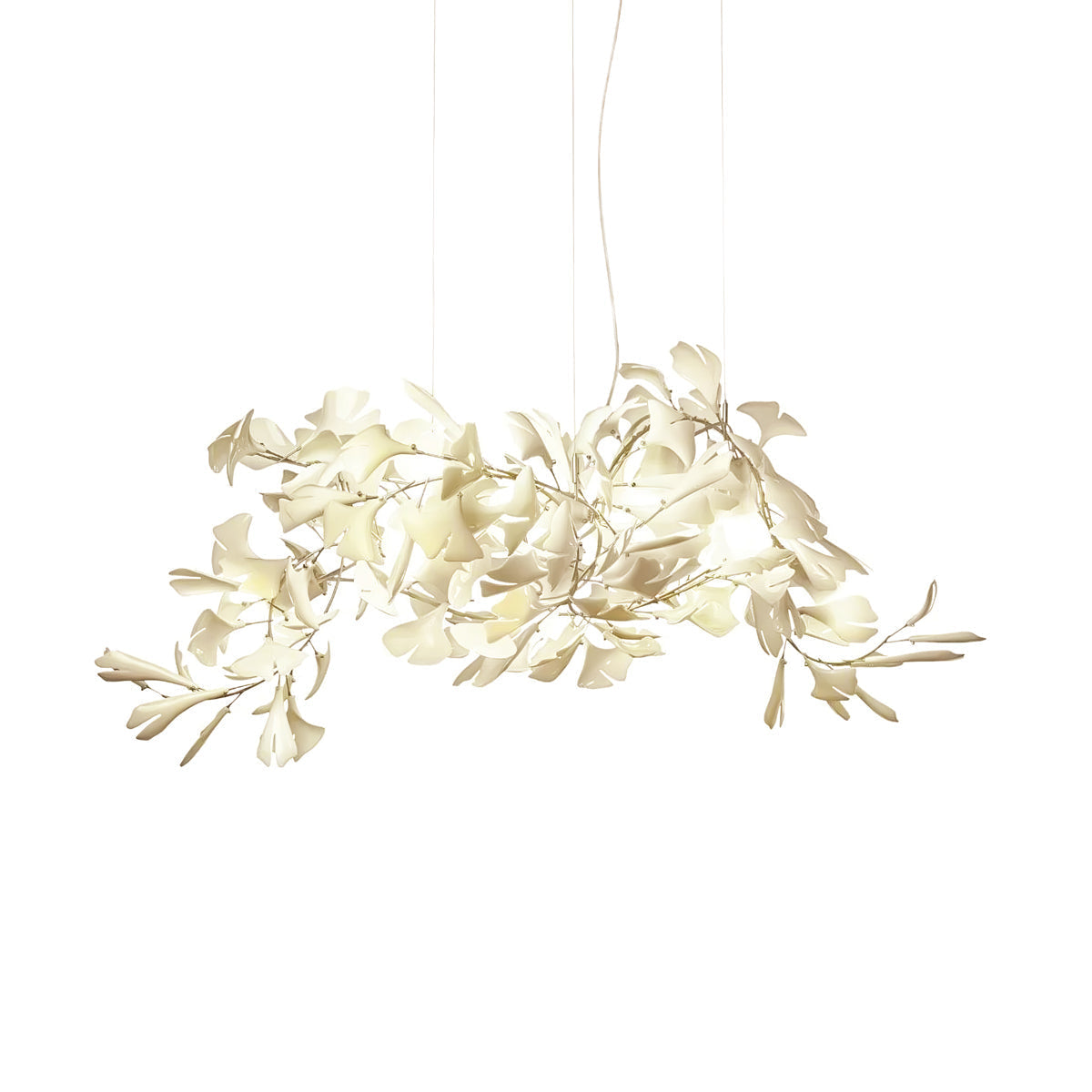 Ayla Kroonluchter Gingko Blad Keramiek Goudlichaam+Witbladeren met bloemblaadjes
