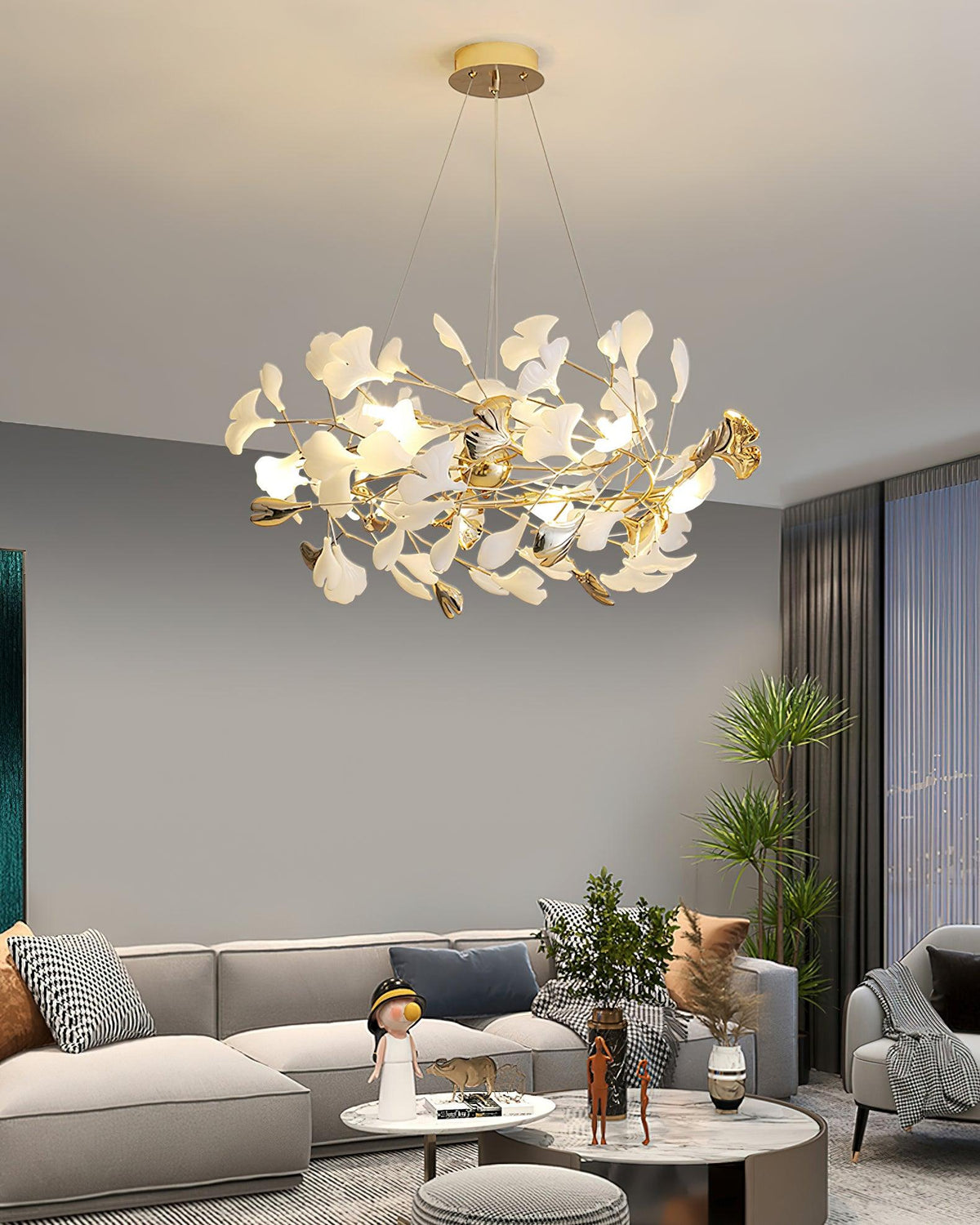 Quiven Kroonluchter Gingko Blad Keramiek Goud Elegant