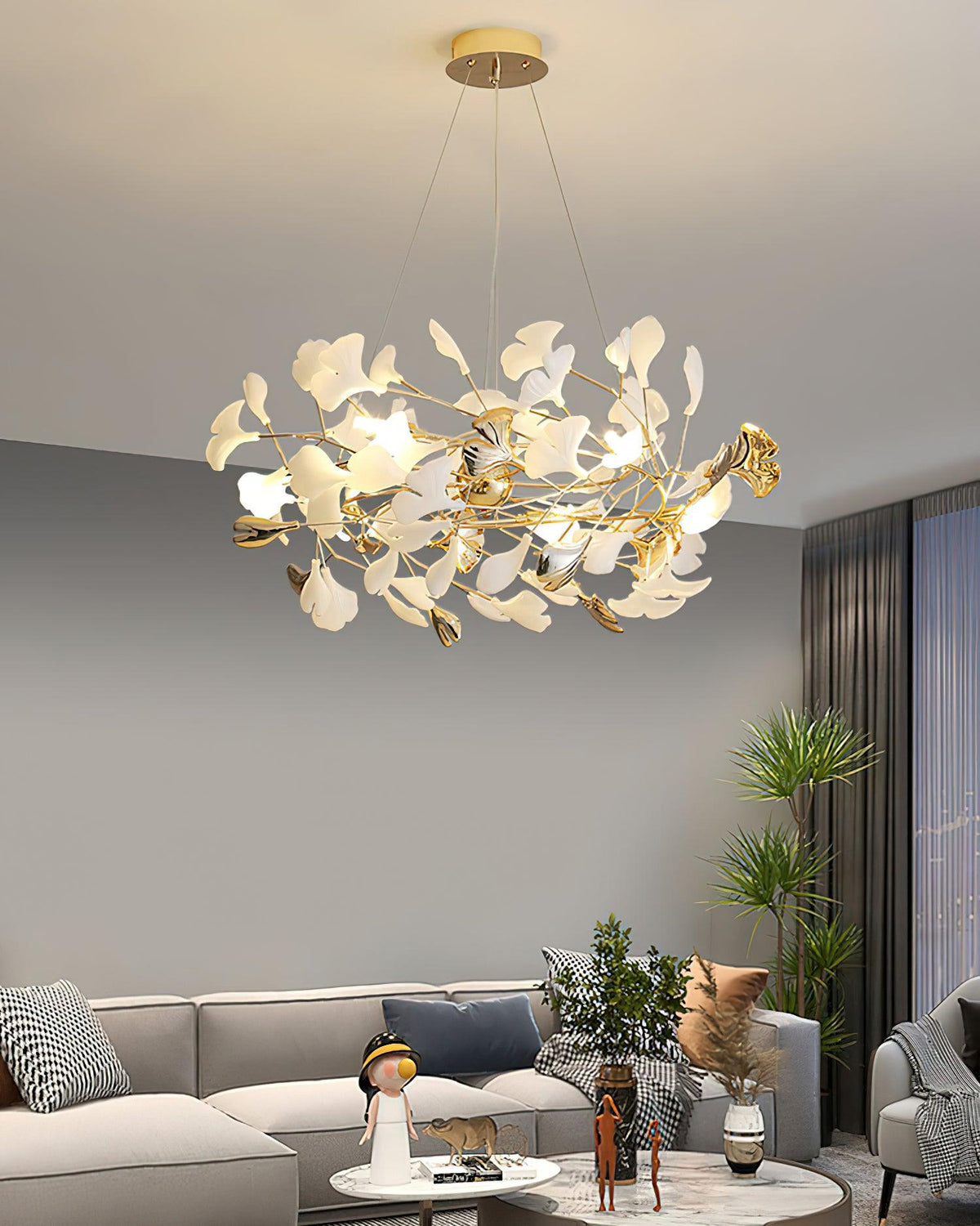 Quiven Kroonluchter Gingko Blad Keramiek Goud Elegant