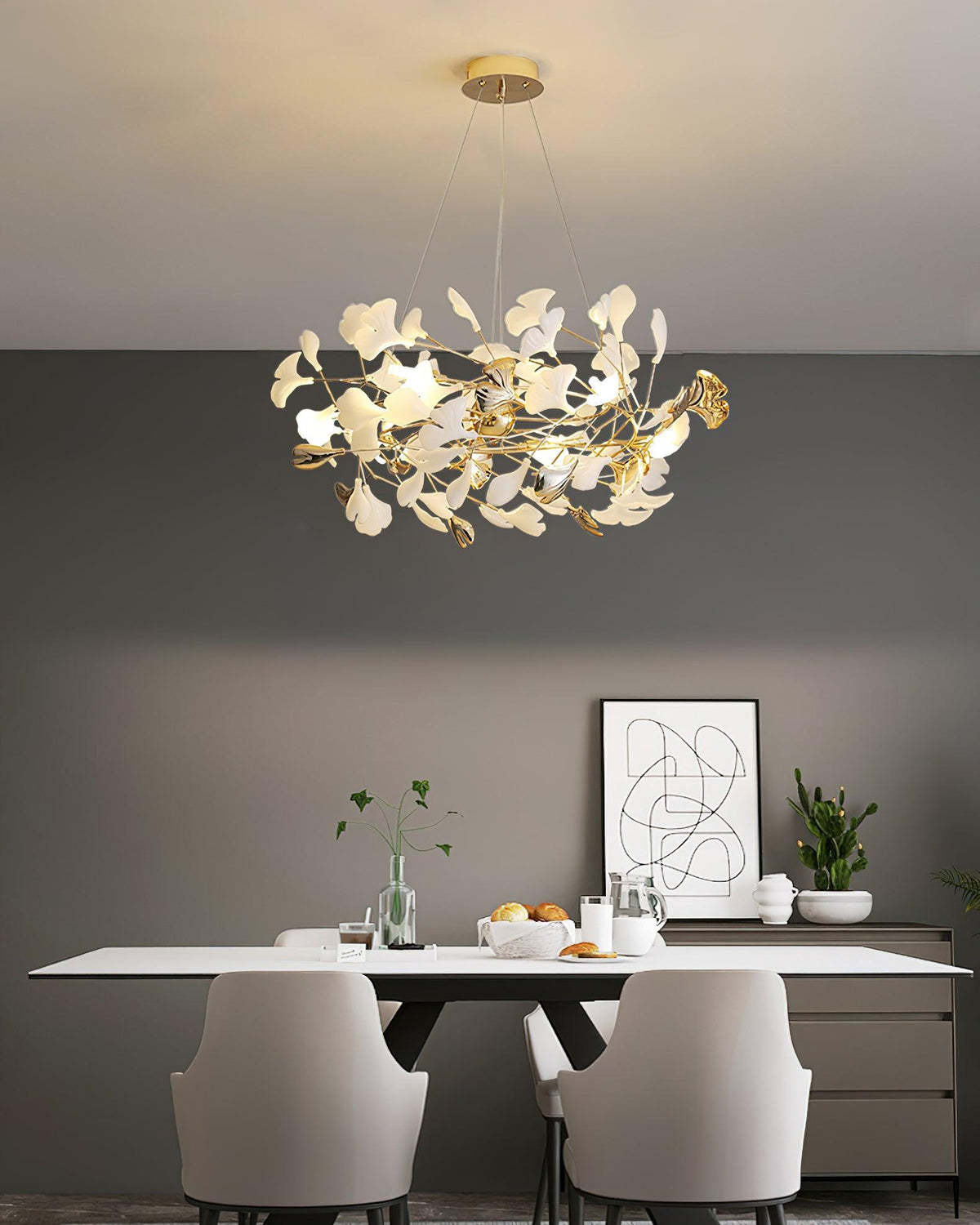 Quiven Kroonluchter Gingko Blad Keramiek Goud Elegant