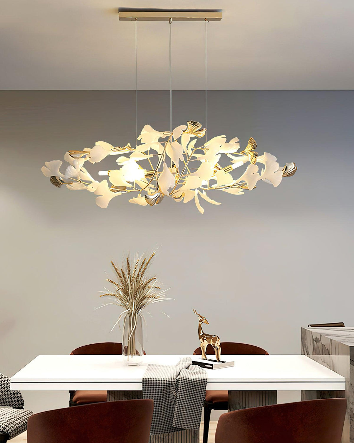 Quiven Kroonluchter Gingko Blad Keramiek Goud Elegant