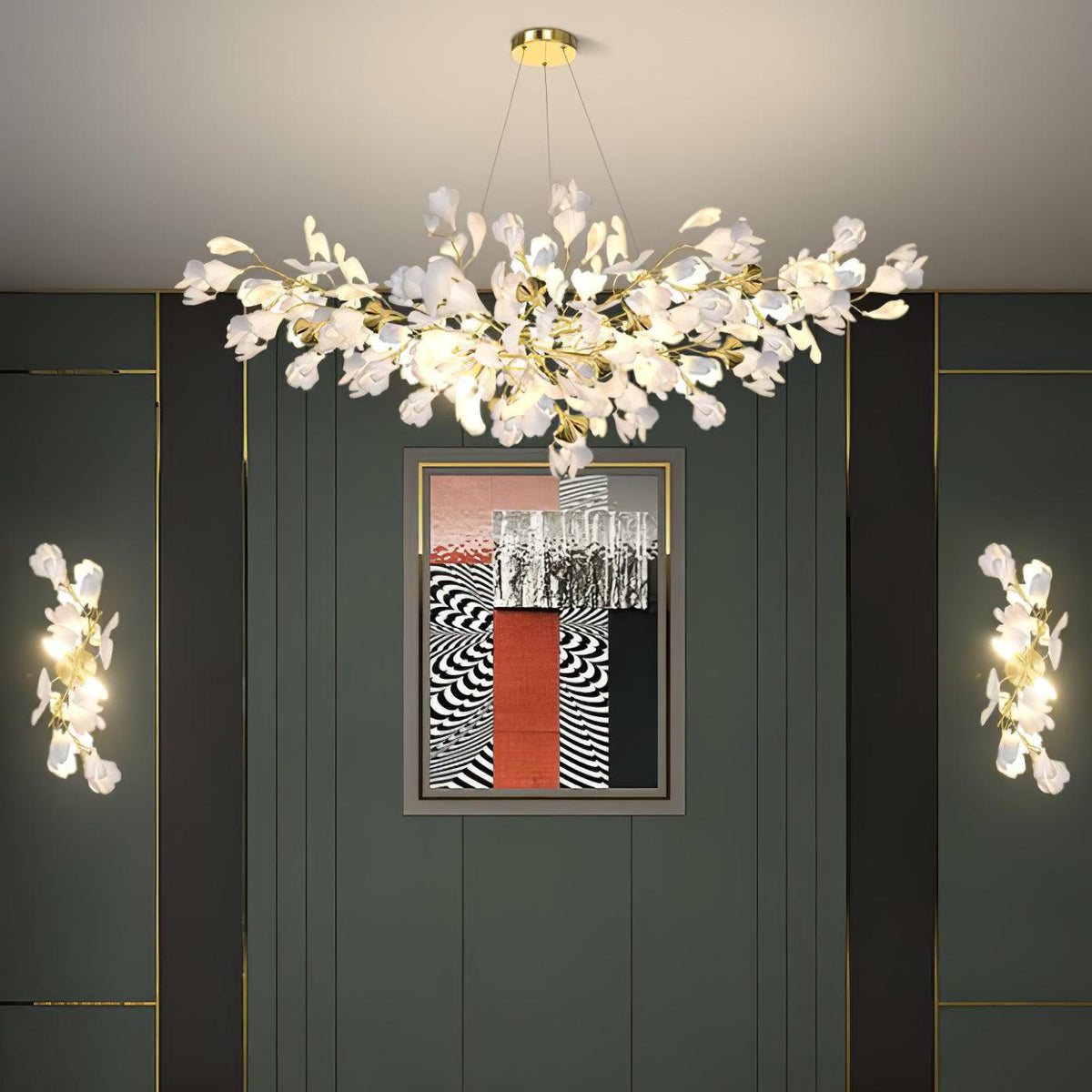 Gavriel wandlamp met ginkgobladeren in keramiek