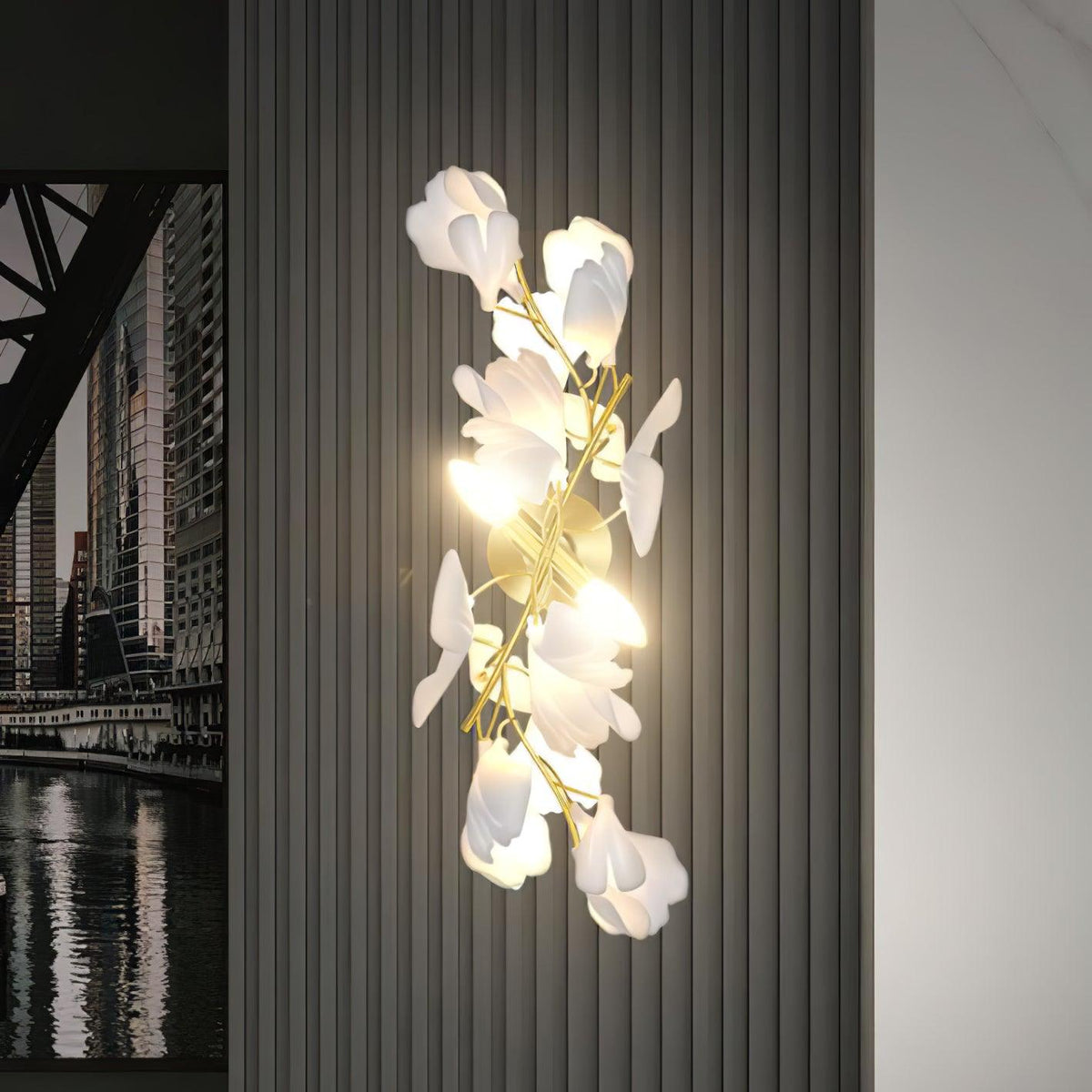 Gavriel wandlamp met ginkgobladeren in keramiek